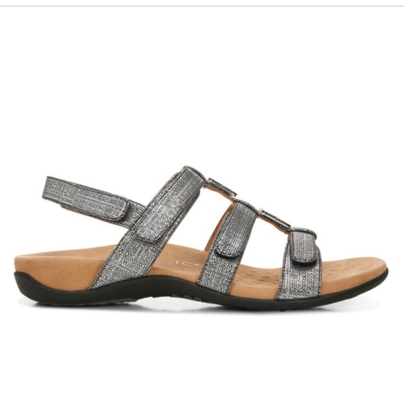 VIONIC Amber Black Metallic Strappy Slingback Comfort Arch Support Sandals - Picture 2 of 10